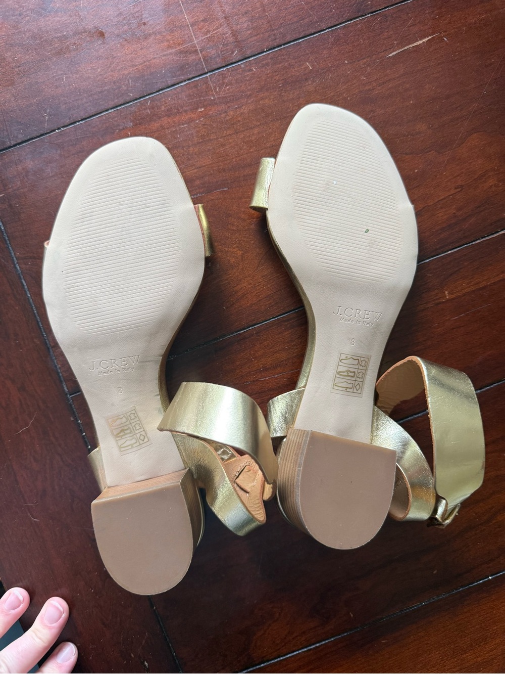 J. Crew Gold Ankle-Strap Low Block Heel Sandals - Picture 2 of 3